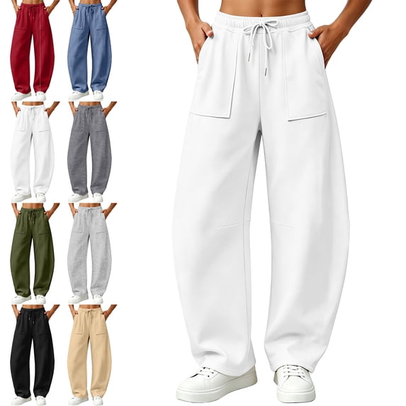 SYwaren Lounge Pants for Women Casual Curved Hem Loose Drawstring Elastic Waist Athletic Fashion Sweatpants with Pockets