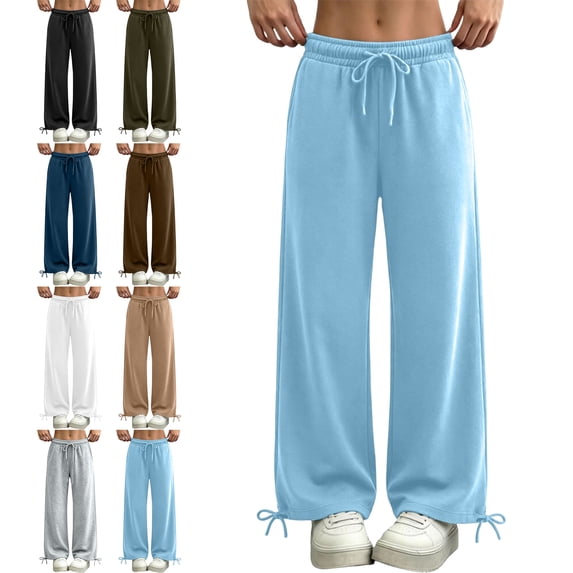 SYwaren Lounge Pants for Women Loose Casual Drawstring Elastic Waist Solid Color Pull-On Relaxed Fit Sweatpants with Pockets