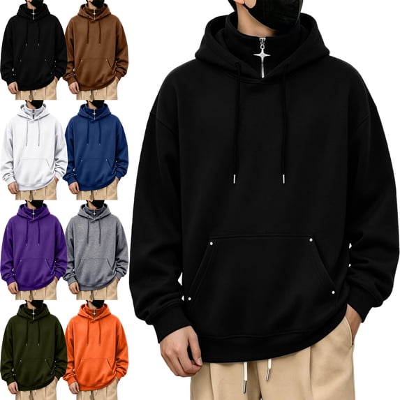 SYwaren Men's 1/4 Zip Hoodie Sweatshirt Drawstring Kangaroo Pocket Long Sleeve Solid Metal Button Detail