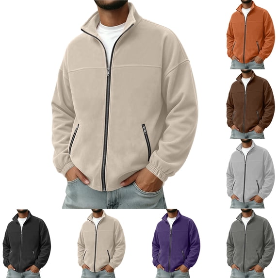 SYwaren Men's Basic Fleece Jacket Full Zip Mock Neck Long Sleeve Casual Solid Color with Pockets