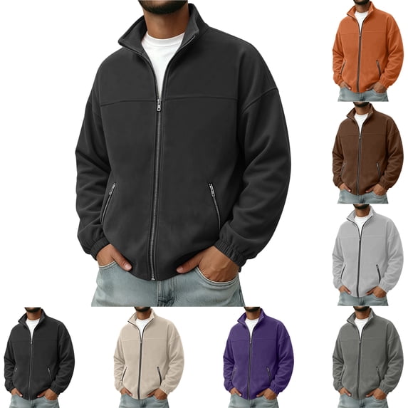 SYwaren Men's Mock Neck Fleece Jacket Full Zip Long Sleeve Casual Solid Color with Pockets
