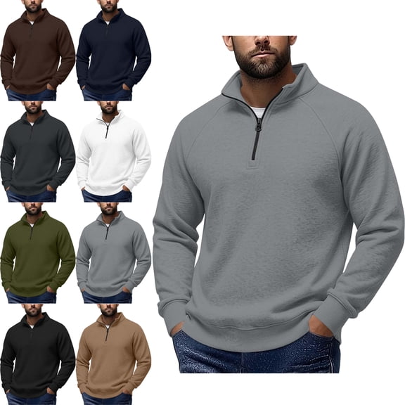 SYwaren Men's Quarter Zip Pullover Sweatshirt Mock Neck Long Sleeve Solid Color
