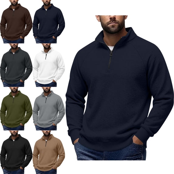 SYwaren Men's Quarter Zip Pullover Sweatshirt Mock Neck Long Sleeve Solid Color