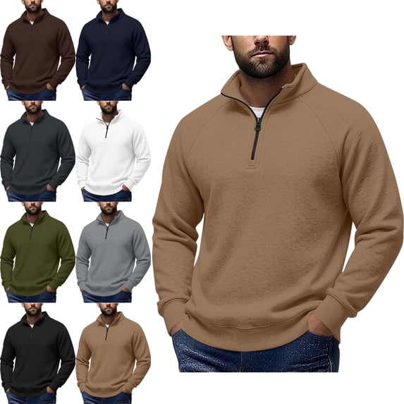 SYwaren Men's Quarter Zip Pullover Sweatshirt Mock Neck Stand Collar Long Sleeve Solid Color