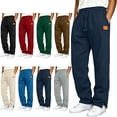 thumbnail image 1 of SYwaren Men's Sweatpants Straight Leg Drawstring Split Hem Solid Color Leather Patch Casual Athletic, 1 of 7