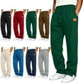 thumbnail image 1 of SYwaren Men's Sweatpants Straight Leg Split Hem Drawstring Solid Color Leather Patch Casual Track Pants, 1 of 7