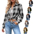 thumbnail image 1 of SYwaren Open Front Cardigan for Women Plaid Button Down Lapel Long Sleeve Loose Lightweight Oversized Casual Fashion Shacket Jacket Top, 1 of 9