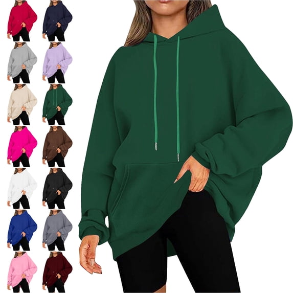 SYwaren Oversized Hoodie for Women Drawstring Long Sleeve Winter Casual Sweatshirt with Pockets Solid Color Tops