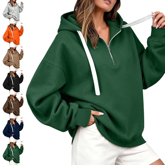 SYwaren Oversized Sweatshirt for Women Half Zip Hoodie Long Sleeve Casual Side Slit Tops