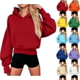 thumbnail image 1 of SYwaren Plus Size Hoodie for Women Cropped Pullover Sweatshirt Long Sleeve Casual Solid Color Fitted Hem Tops, 1 of 6