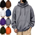 thumbnail image 1 of SYwaren Pullover Hoodie Men's 1/4 Zip Drawstring Kangaroo Pocket Long Sleeve Solid Color Metal Button, 1 of 8