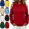 thumbnail image 1 of SYwaren Pullover Hoodie for Women Off Shoulder Cutout Long Sleeve Casual Sweatshirt Solid Color Fall Winter, 1 of 7