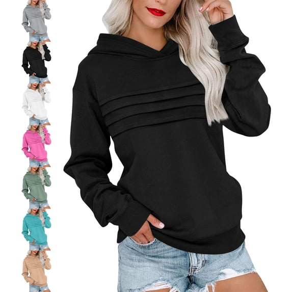 SYwaren Ruched Hoodie for Women Long Sleeve Sweatshirt with Pockets Solid Color Tops