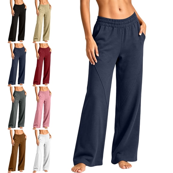 SYwaren Straight Leg Sweatpants for Women Casual Elastic Waist Solid Color Athletic Comfy Active Fashion Everyday Lounge Pants