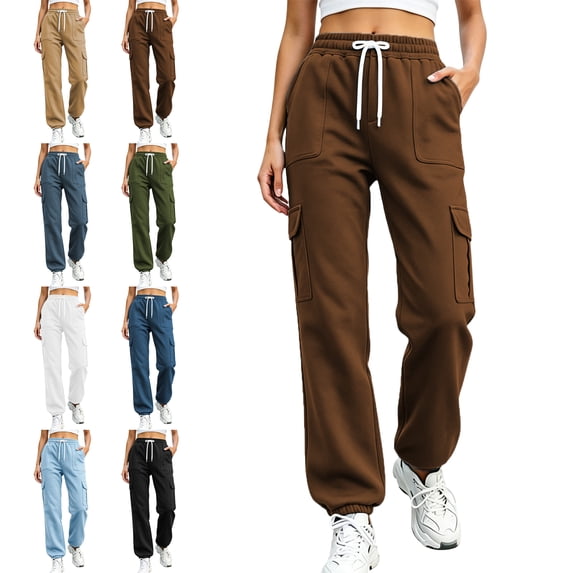 SYwaren Sweatpants for Women Casual Baggy Drawstring Elastic Waistband Solid Color Tapered Cuffed Jogger Pants with Pockets