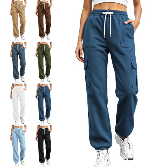 SYwaren Sweatpants for Women Casual Baggy Drawstring Elastic Waistband Solid Color Tapered Cuffed Jogger Pants with Pockets