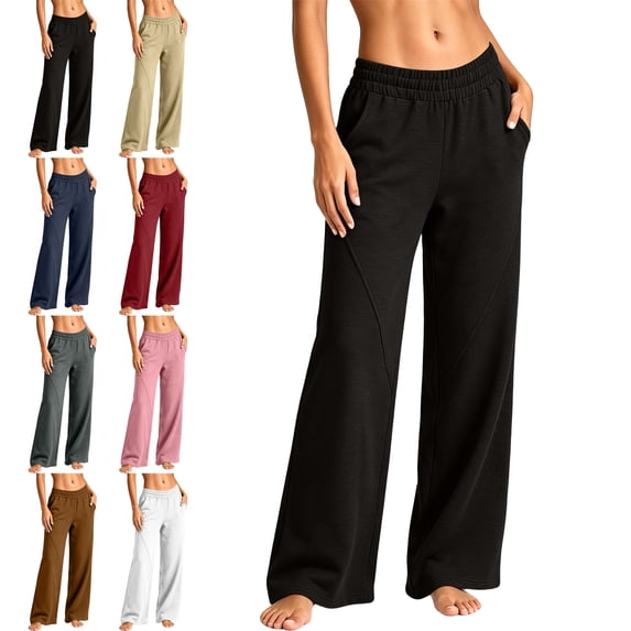 SYwaren Sweatpants for Women Casual Straight Leg Elastic Waist Solid Color Athletic Loose Comfy Fashion Active Everyday Lounge Pants