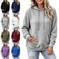 thumbnail image 1 of SYwaren Waffle Knit Hoodie for Women Long Sleeve Crewneck Sweatshirt Solid Color Tops, 1 of 7