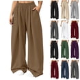 thumbnail image 1 of SYwaren Wide Leg Sweatpants for Women Casual Loose Fall Comfortable Solid Elastic Waist Pocket Full Length Pants, 1 of 9