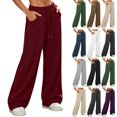 thumbnail image 1 of SYwaren Wide Leg Sweatpants for Women Casual Loose Fall Drawstring Comfortable Solid Elastic Waist Pocket Full Length Pants, 1 of 9