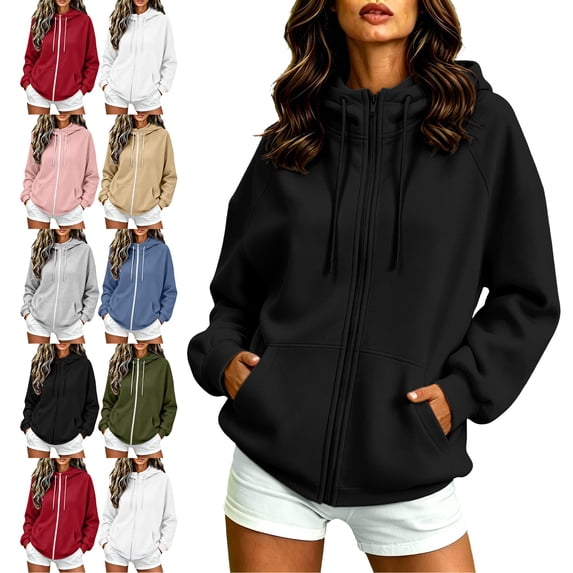 SYwaren Winter Hoodie for Women Full Zip Up Casual Long Sleeve Stand Collar Sweatshirt with Pockets Tops