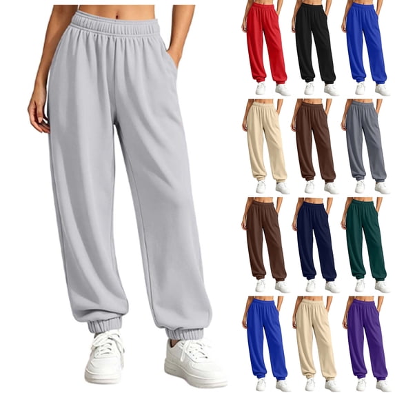 SYwaren Women Jogger Sweatpants Casual Oversized Fall Comfortable Solid Elastic Waist Pocket Full Length Pants