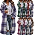 thumbnail image 1 of SYwaren Women's Cardigan Irregular Plaid Zip-Up Jacket Lapel Long Sleeve Tweed Wool-like with Chest Pocket Outerwear Top, 1 of 8