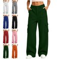 thumbnail image 1 of SYwaren Women's Cargo Pants Casual Button Multi Pocket Solid Color Athletic Fall Winter Utility Lounge Sweatpants, 1 of 8