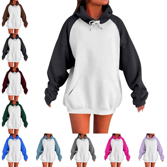 SYwaren Women's Casual Color Block Hoodie Pullover Long Sleeve Classic Sweatshirt with Pockets Tops