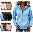 thumbnail image 1 of SYwaren Women's Casual Hoodie Long Sleeve Athletic Hooded Sweatshirt Solid Color Pocket Fall Winter Sport Trendy Stylish, 1 of 9