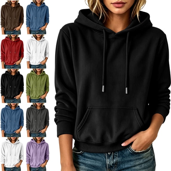 SYwaren Women's Casual Knit Hoodie Long Sleeve Winter Sweatshirt with Pockets Solid Color Tops