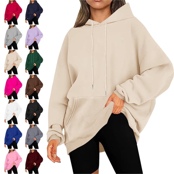 SYwaren Women's Casual Oversized Hoodie Drawstring Long Sleeve Winter Sweatshirt with Pockets Solid Color Tops