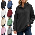 thumbnail image 1 of SYwaren Women's Casual Oversized Hoodie Half Button Pullover Long Sleeve Fall Sweatshirt Solid Color Tops, 1 of 9