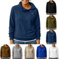 thumbnail image 1 of SYwaren Women's Casual Pullover Solid Color Lapel Button Up Long Sleeve No Hood Casual Fashion Loose Top, 1 of 6