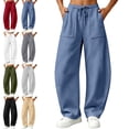 thumbnail image 1 of SYwaren Women's Casual Sweatpants Loose Drawstring Elastic Waist Curved Hem Lounge Pants with Pockets, 1 of 9
