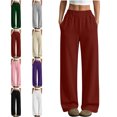 thumbnail image 1 of SYwaren Women's Casual Sweatpants Straight Leg Solid Color Elastic Waist Loose Athletic Fall Winter Lounge Pants, 1 of 7