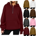thumbnail image 1 of SYwaren Women's Casual Sweatshirt Solid Color Half Zip Hooded Long Sleeve Fashion Loose Fit Pullover Top, 1 of 7