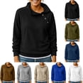 thumbnail image 1 of SYwaren Women's Chic Pullover Solid Color Lapel Button Front Long Sleeve No Hood Oversized Casual Fashion Top, 1 of 6