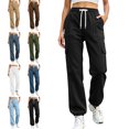 thumbnail image 1 of SYwaren Women's Drawstring Joggers Casual Loose Elastic Waist Solid Color Tapered Cuffed Athletic Sweatpants with Pockets, 1 of 8
