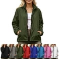 thumbnail image 1 of SYwaren Women's Fashion Rain Jacket Full Zip Hooded Windbreaker Water Resistant Windproof Outdoor Long Sleeve with Pockets, 1 of 9