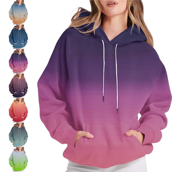 SYwaren Women's Gradient Print Raglan Sleeve Hoodie Long Sleeve Drawstring Sweatshirt with Pockets Tops