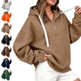 thumbnail image 1 of SYwaren Women's Half Zip Hoodie Oversized Long Sleeve Casual Sweatshirt Side Slit Tops, 1 of 7
