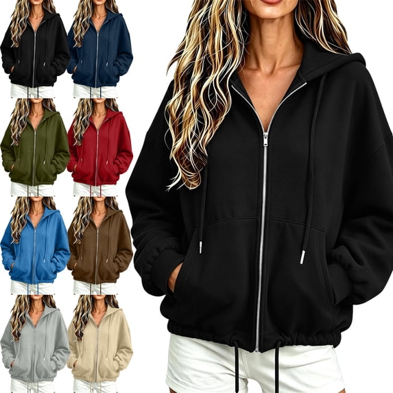 SYwaren Women's Hoodie Cardigan Long Sleeve Open Front Sweatshirt with Pockets Solid Color Tops