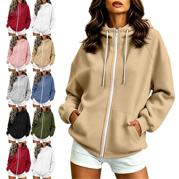 SYwaren Women's Hoodie Long Sleeve Full Zip Stand Collar Casual Winter Sweatshirt with Pockets Tops