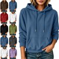 thumbnail image 1 of SYwaren Women's Knit Hoodie Long Sleeve Winter Casual Sweatshirt with Pockets Solid Color Tops, 1 of 7