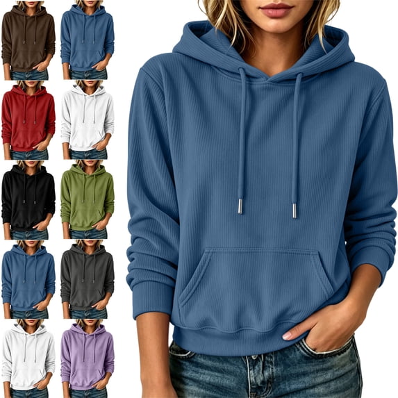 SYwaren Women's Knit Hoodie Long Sleeve Winter Casual Sweatshirt with Pockets Solid Color Tops