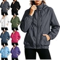 thumbnail image 1 of SYwaren Women's Lightweight Rain Jacket Full Zip Hooded Mock Neck Water Resistant Hiking Casual Long Sleeve with Pockets, 1 of 9