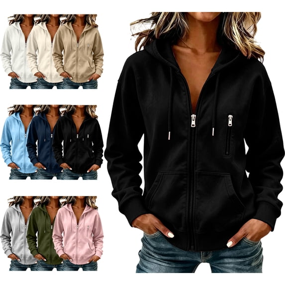 SYwaren Women's Long Sleeve Hoodie Casual Athletic Hooded Sweatshirt Solid Color with Pockets Fall Winter Sport Fashion Trendy