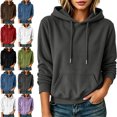 thumbnail image 1 of SYwaren Women's Long Sleeve Knit Hoodie Winter Casual Sweatshirt with Pockets Solid Color Tops, 1 of 7