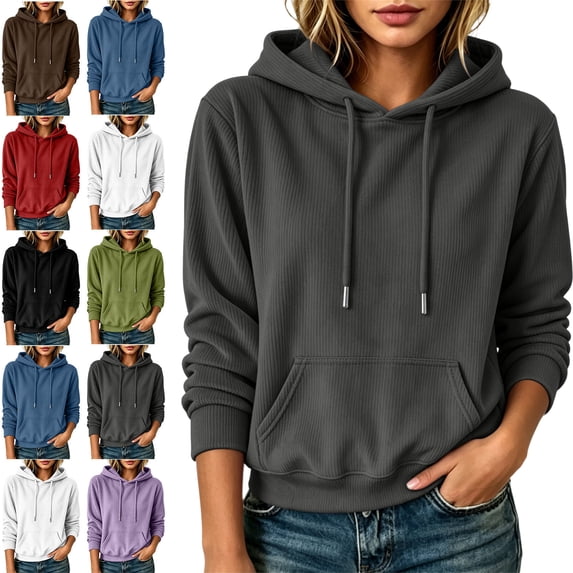 SYwaren Women's Long Sleeve Knit Hoodie Winter Casual Sweatshirt with Pockets Solid Color Tops